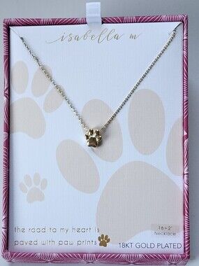 18k Gold on Sterling Silver Paw Print 🐾 Pendant Necklace, 16" + 2 Extender NEW!